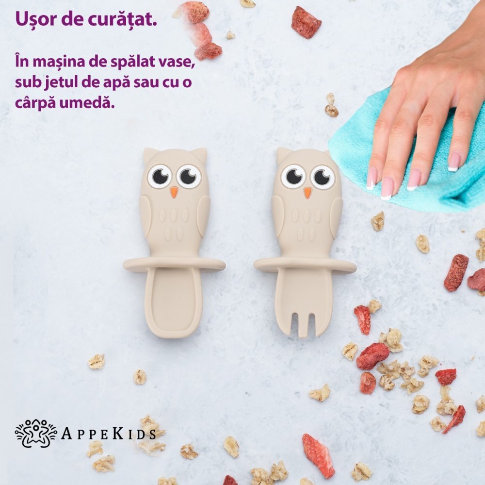 APPEKIDS Set Tacamuri din silicon OWL Bubble Beige