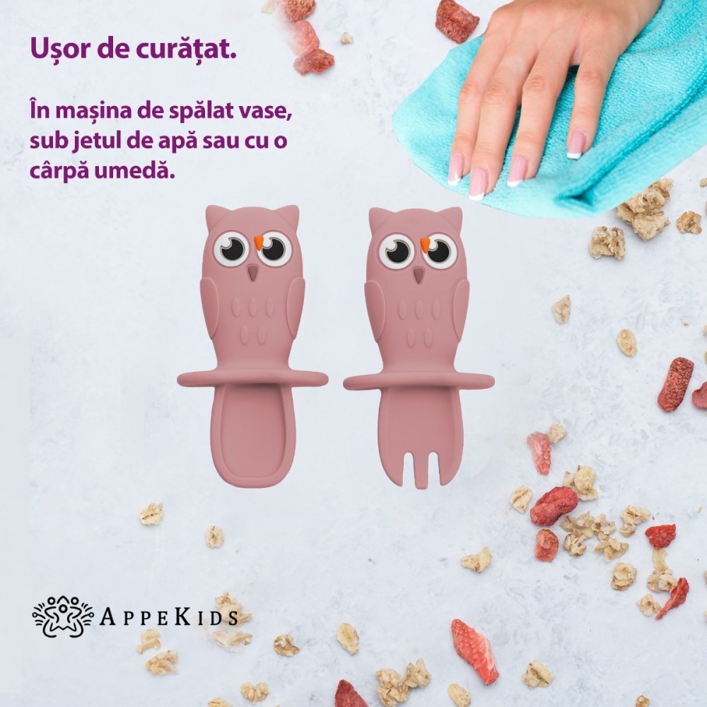 APPEKIDS Set tacamuri din silicon Owl Old Rose