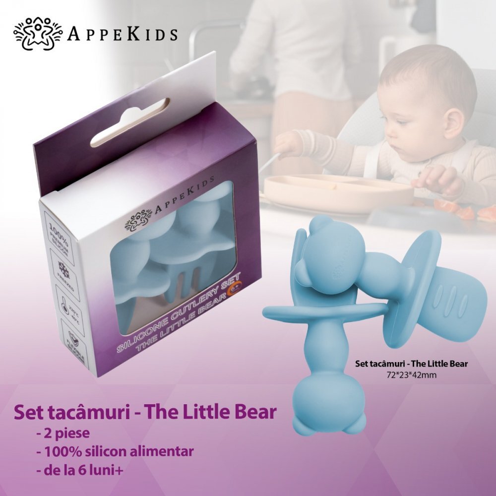 APPEKIDS Set tacamuri din silicon The Little Bear Aqua Blue