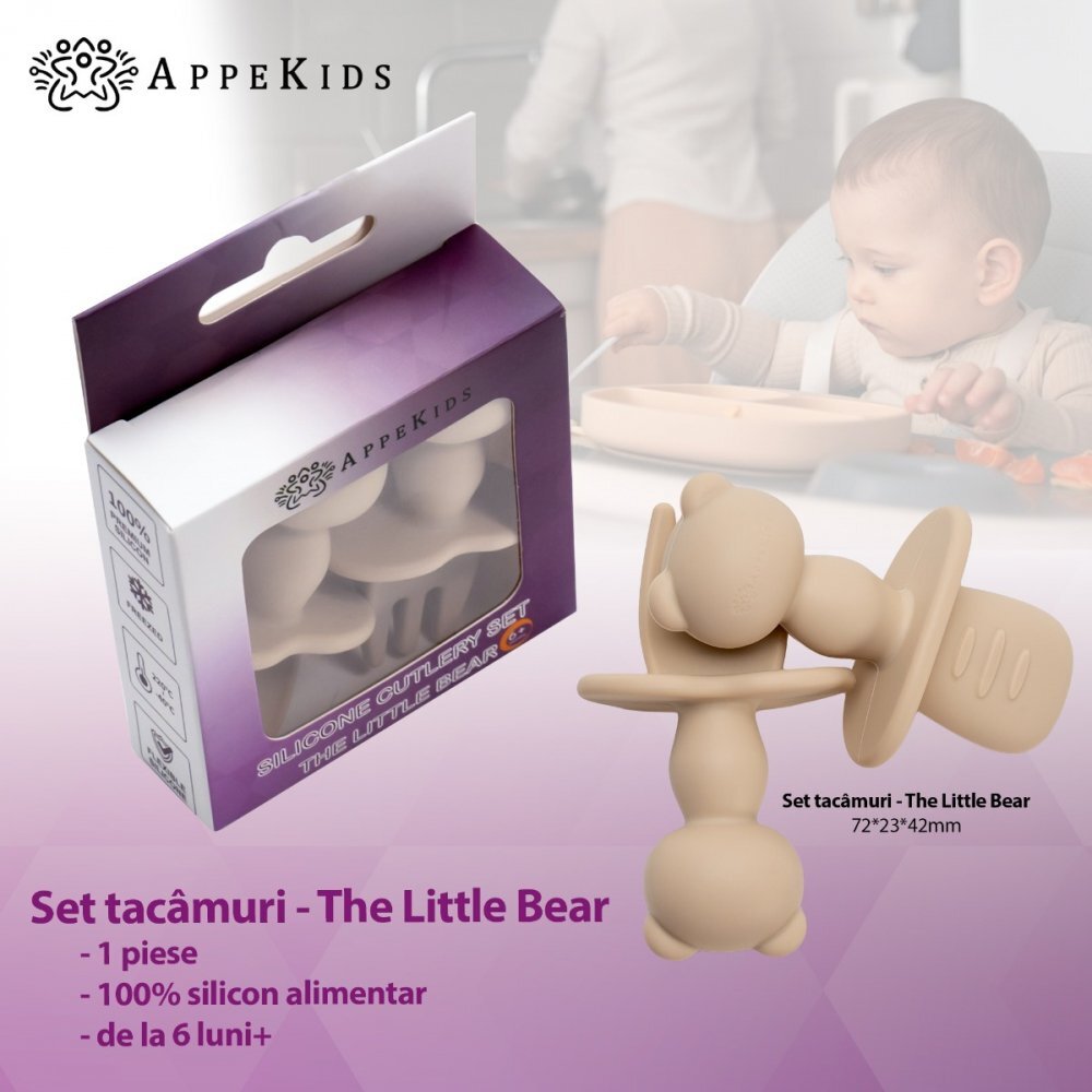 APPEKIDS Set Tacamuri din silicon The Little Bear Bubble Beige