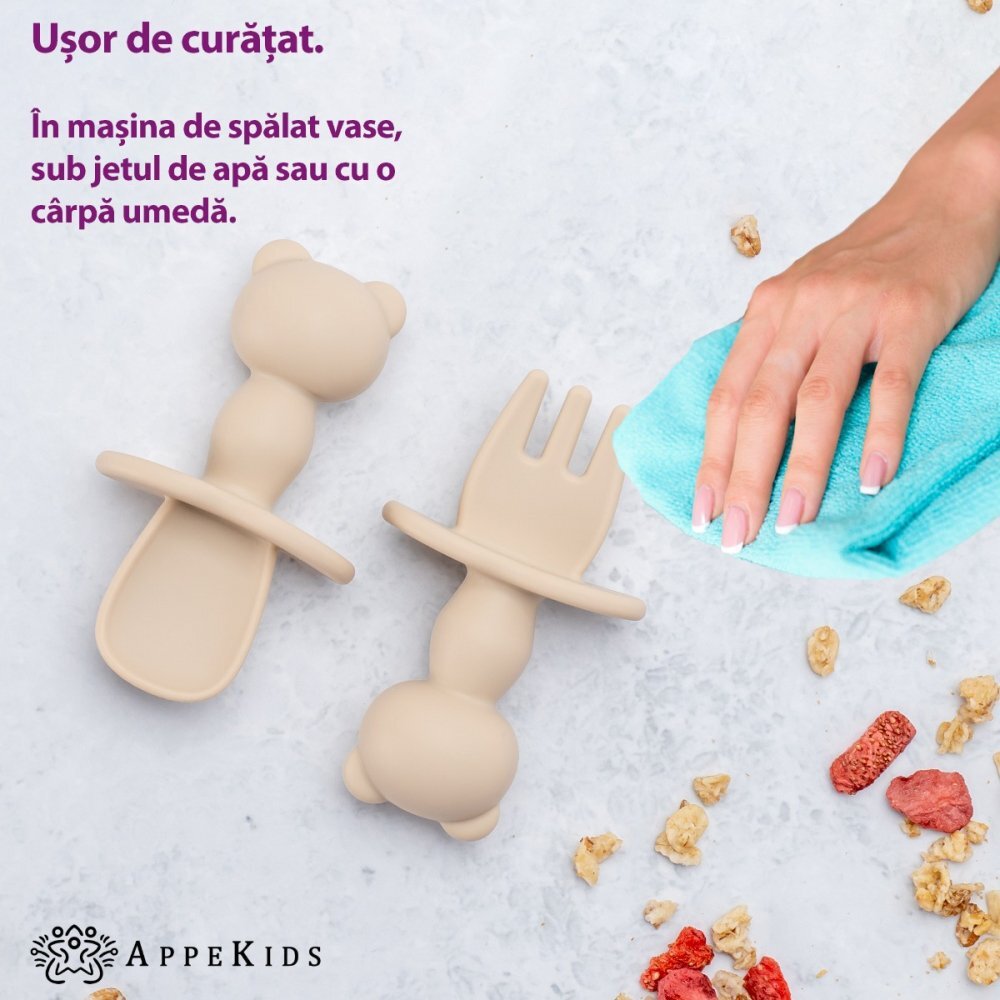 APPEKIDS Set Tacamuri din silicon The Little Bear Bubble Beige