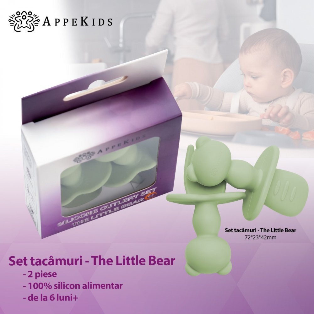APPEKIDS Set tacamuri din silicon The Little Bear Raw Green