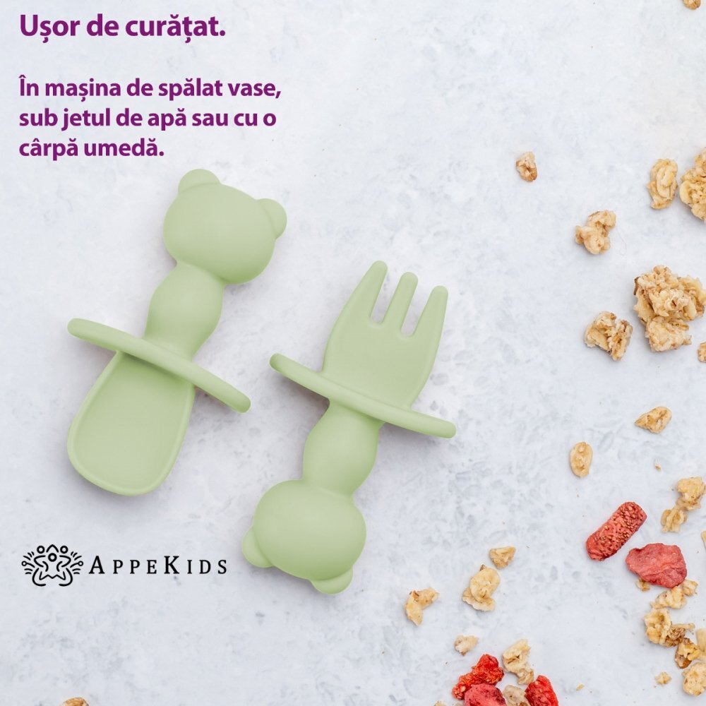 APPEKIDS Set tacamuri din silicon The Little Bear Raw Green