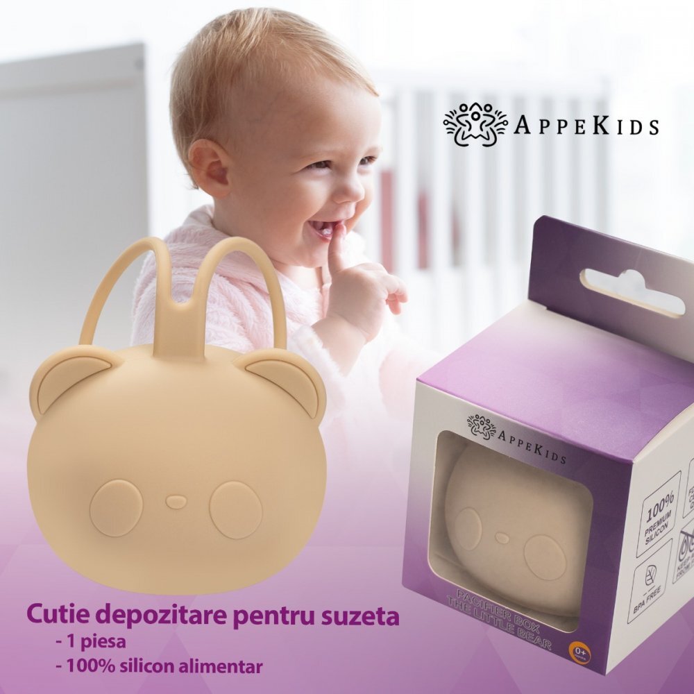 APPEKIDS Suport pentru suzeta din silicon The Little Bear Bubble Beige