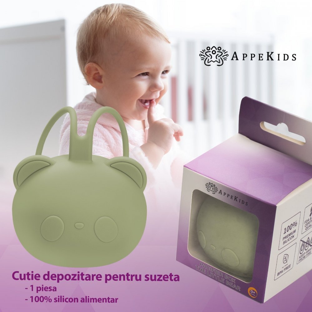 APPEKIDS Suport pentru suzeta din silicon The Little Bear Raw Green