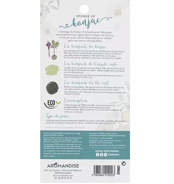 Aromandise Burete natural Konjac cu argila verde si ceai verde
