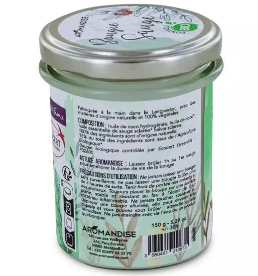 Aromandise Lumanare parfumata bio salvie vegana 150g
