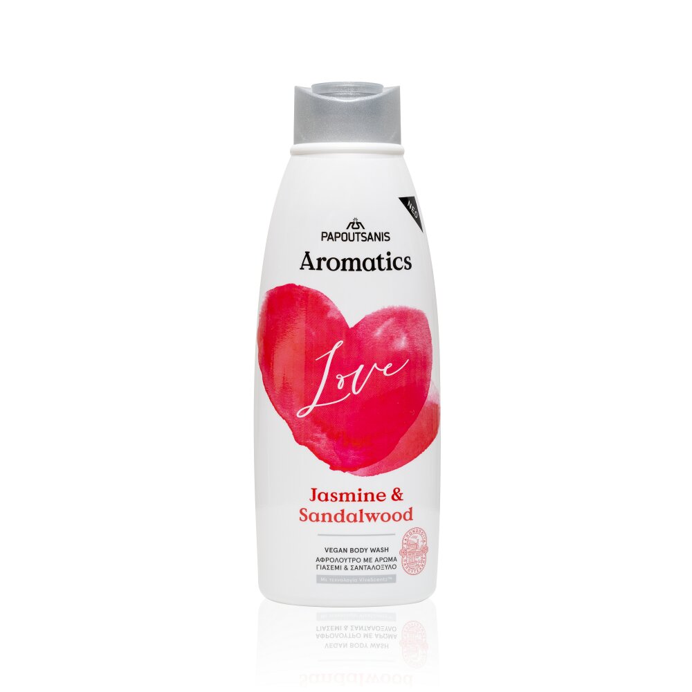 AROMATICS Gel de dus 100 vegan Love cu parfum de iasomie si lemn de santal cu prebiotice vit E si aloe 600ml
