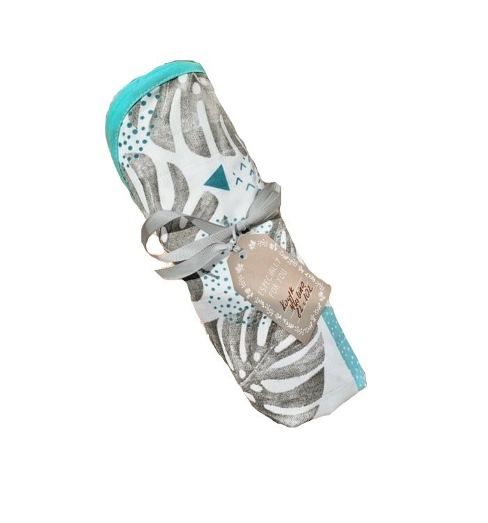 Arus Muselina cu doua fete din bumbac 75x75 cm Leaves Turquoise