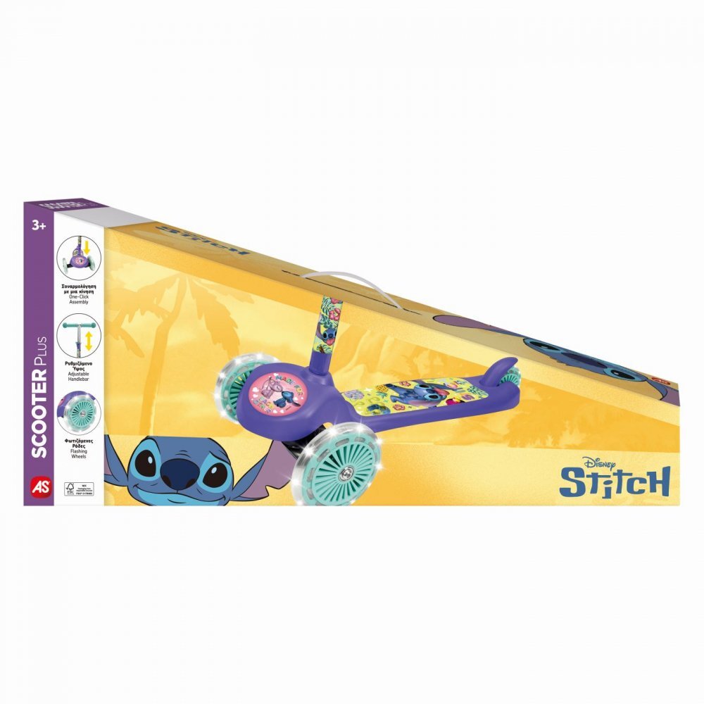 AS Trotineta cu 3 roti luminoe baza antiderapanta si ghidon reglabil Stitch