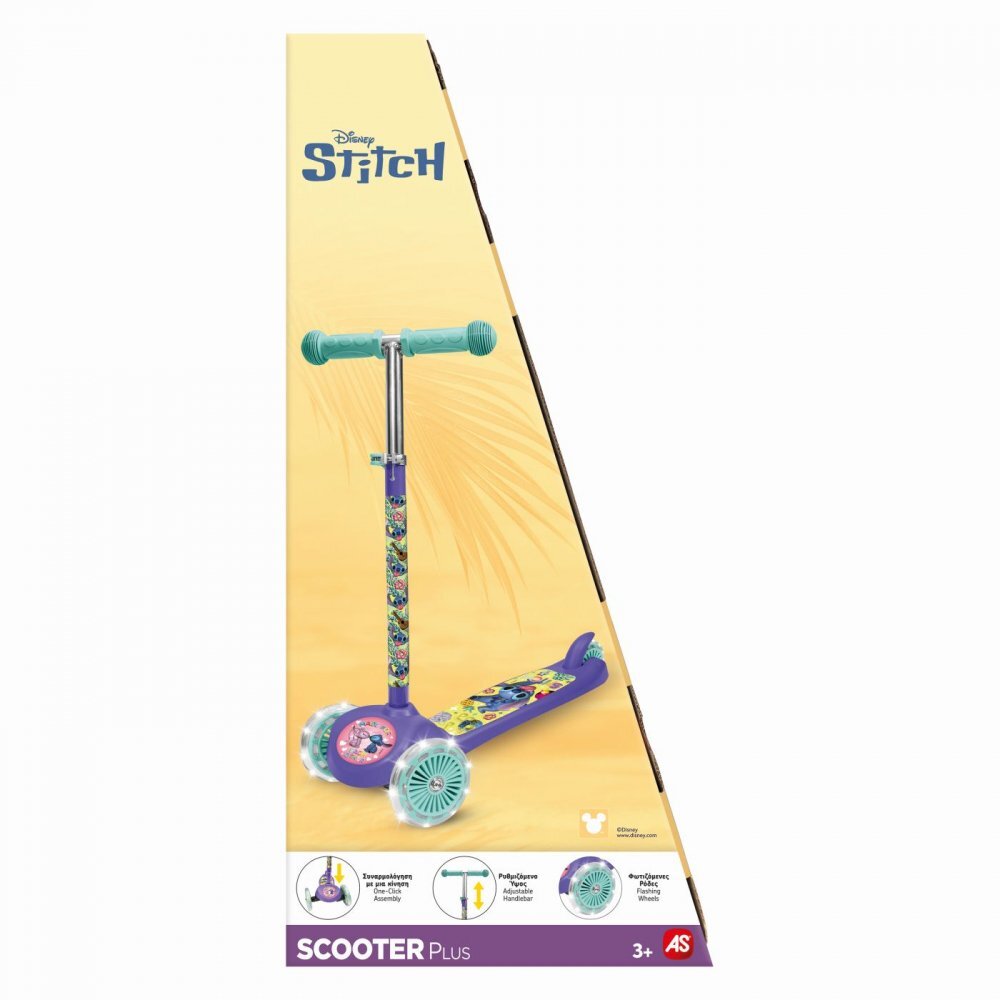 AS Trotineta cu 3 roti luminoe baza antiderapanta si ghidon reglabil Stitch