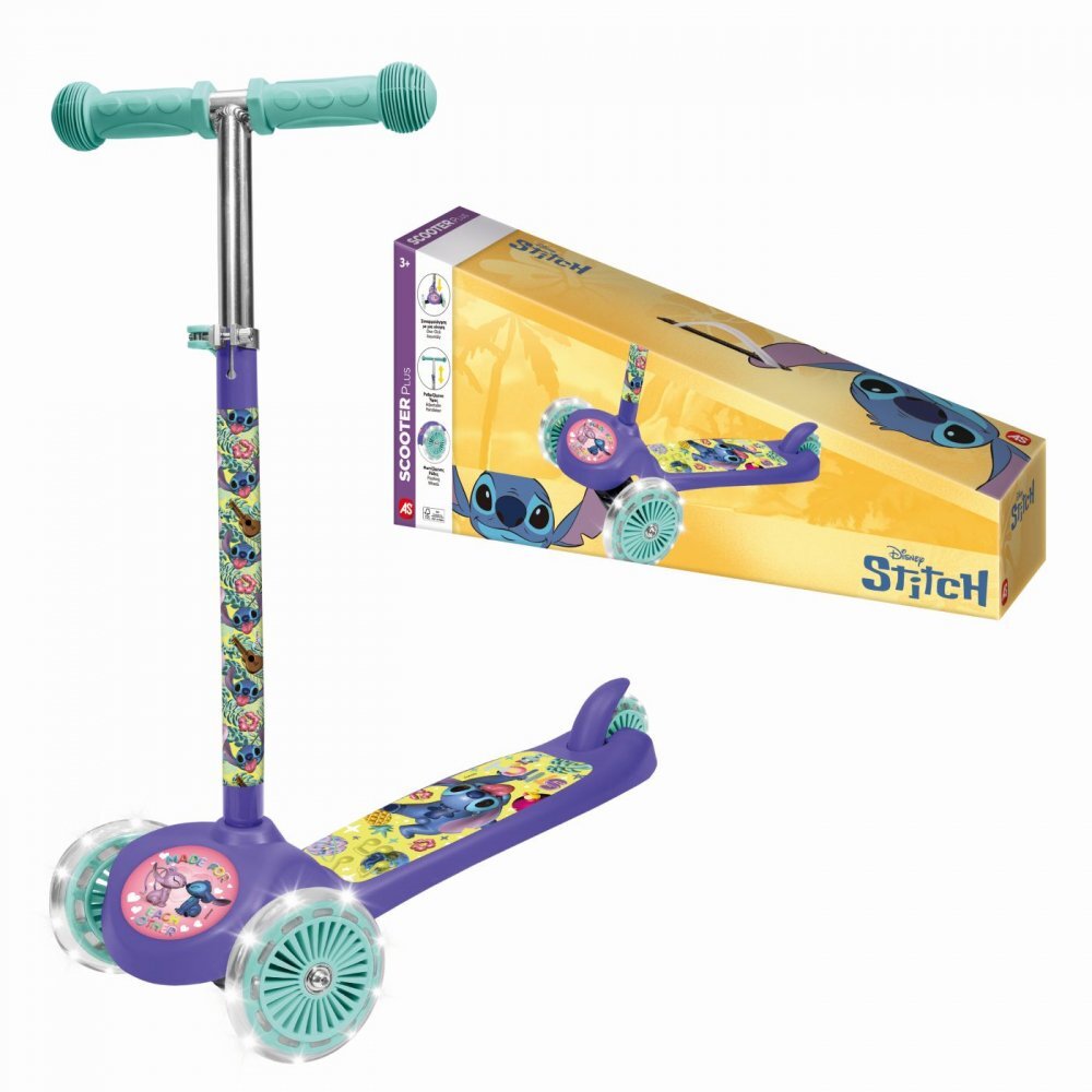 AS Trotineta cu 3 roti luminoe baza antiderapanta si ghidon reglabil Stitch