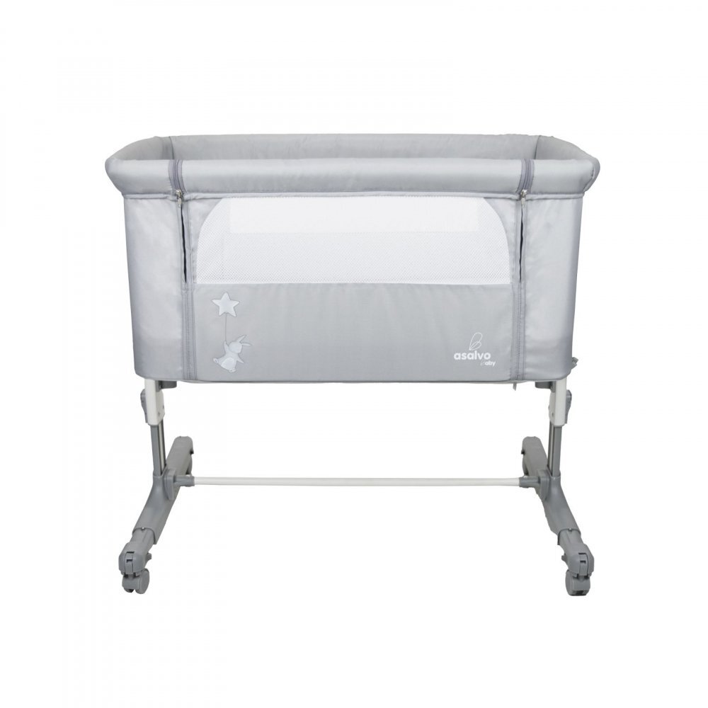 Asalvo Patut Co Sleeper Calm gri reglabil 5 nivele de inaltime picioare extensibile material moale si usor de curatat 80 x 65 x 84