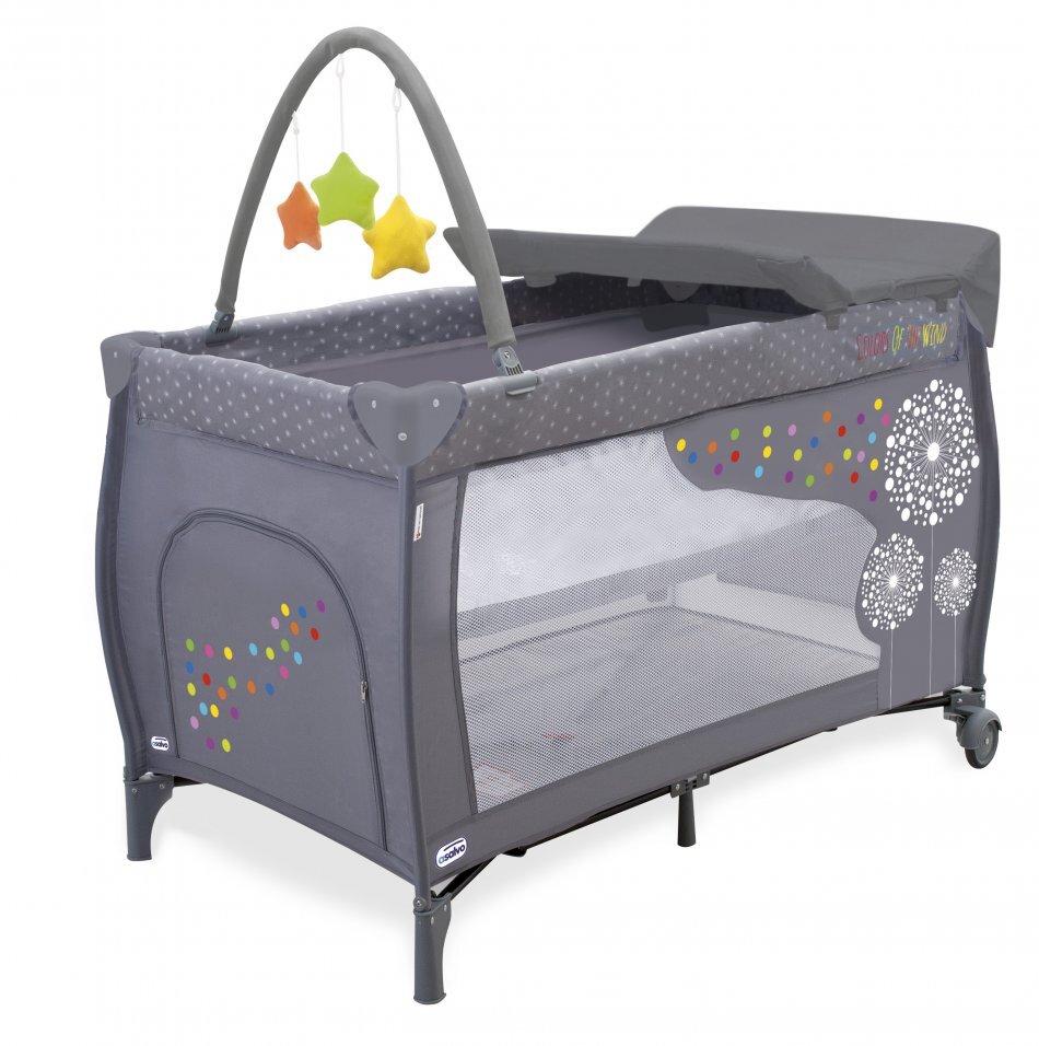 Asalvo Patut copii 2 nivele Dandelion pliere compacta masuta pentru shimbat arcada cu jucarii baza captusita impermeabila 77x65x125 cm