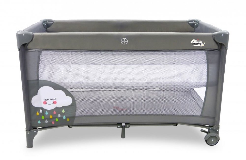 Asalvo Patut pentru copii Smooth Cloud cu 2 nivele pliere compacta roti cu frana baza captusita impermeabila 77x65x125 cm