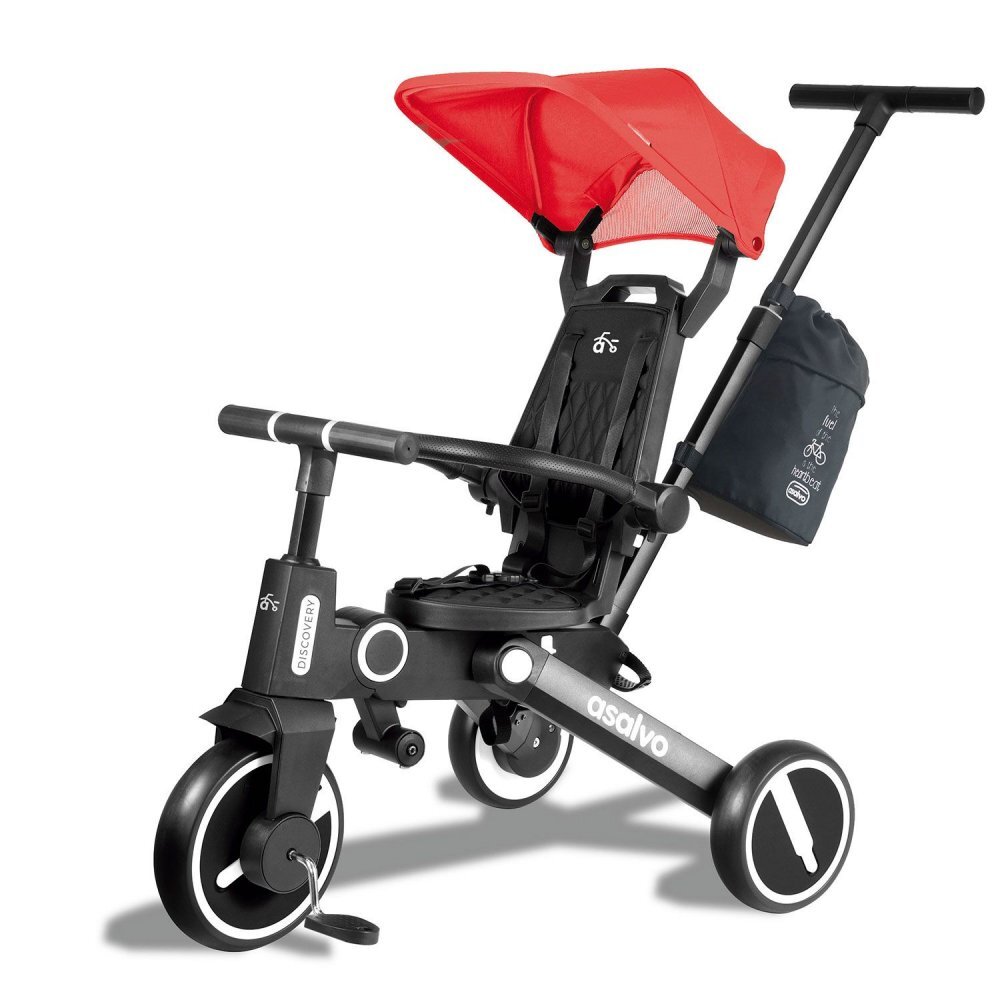 Asalvo Tricicleta pliabila Discovery roz scaun rotativ 360 grade pliere compacta bara de impins centura de siguranta cadru de aluminiu si parasolar reglabil