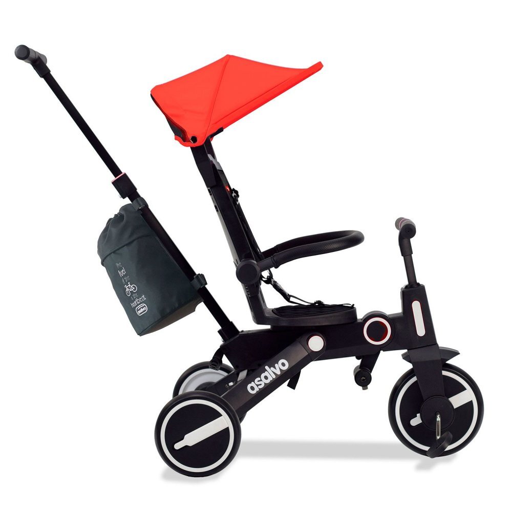 Asalvo Tricicleta pliabila Discovery roz scaun rotativ 360 grade pliere compacta bara de impins centura de siguranta cadru de aluminiu si parasolar reglabil