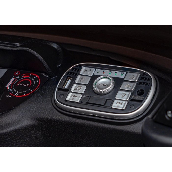 Aston Martin Masinuta electrica pentru copii DBX negru 100W cu telecomanda suspensii lumini panou audio scaun piele si roti din spuma Eva