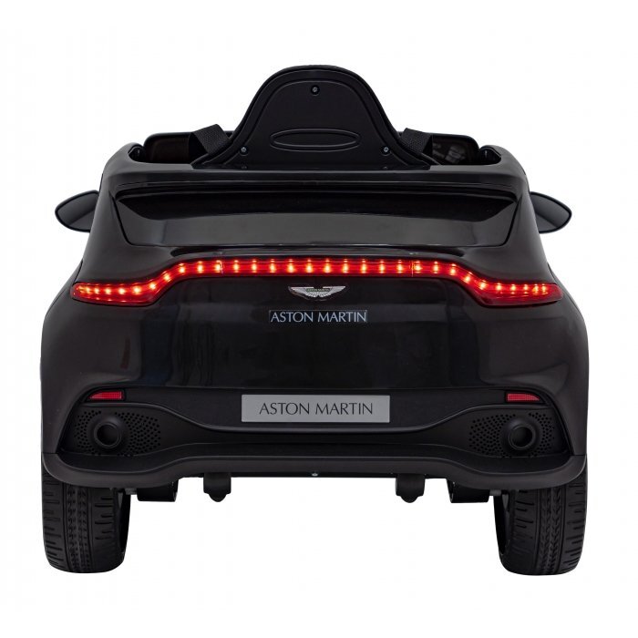 Aston Martin Masinuta electrica pentru copii DBX negru 100W cu telecomanda suspensii lumini panou audio scaun piele si roti din spuma Eva