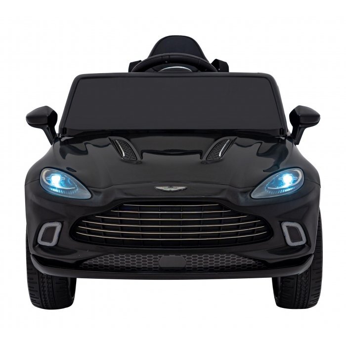 Aston Martin Masinuta electrica pentru copii DBX negru 100W cu telecomanda suspensii lumini panou audio scaun piele si roti din spuma Eva