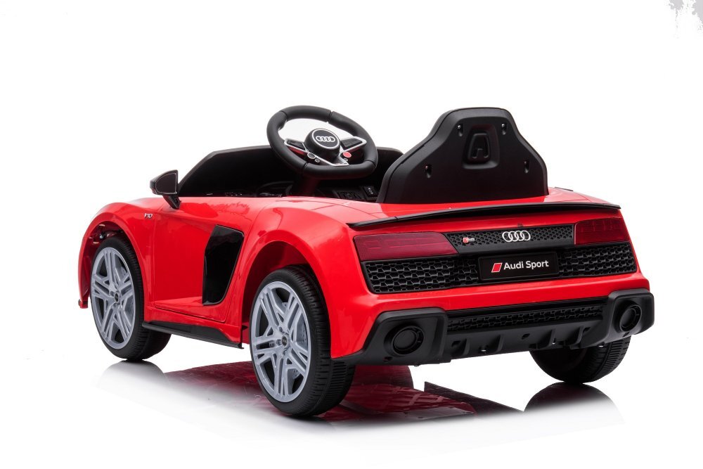 Audi Masinuta electrica copii R8 Red cu licentaacumulator 12V 78Wscaun din piele si roti EVA bluetooth display usi cu deschidere muzicaUSB lumini LED oglinzi retrovizoare pornire la butonsarcina maxima 30 kg