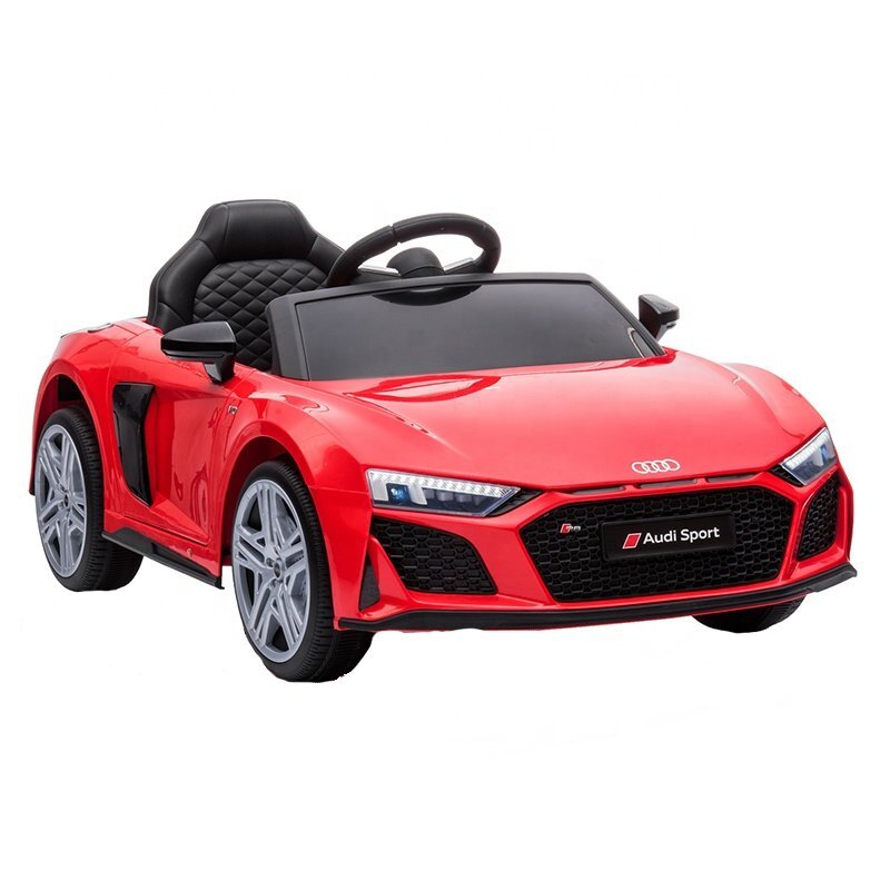 Audi Masinuta electrica copii R8 Red cu licentaacumulator 12V 78Wscaun din piele si roti EVA bluetooth display usi cu deschidere muzicaUSB lumini LED oglinzi retrovizoare pornire la butonsarcina maxima 30 kg
