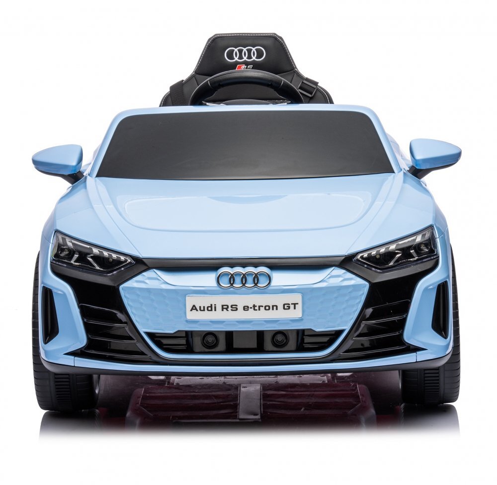 Audi Masinuta electrica pentru copii E-tron GT Blue 70W cu echipare premium si licenta oglinzi retrovizoare scaun din piele roti din spuma evalumini LEDcentura de sigurantamufa MP3slot usbcard microSDbluetooth