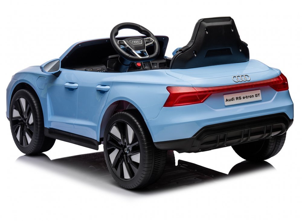 Audi Masinuta electrica pentru copii E-tron GT Blue 70W cu echipare premium si licenta oglinzi retrovizoare scaun din piele roti din spuma evalumini LEDcentura de sigurantamufa MP3slot usbcard microSDbluetooth
