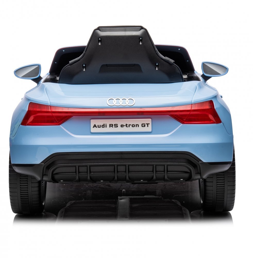 Audi Masinuta electrica pentru copii E-tron GT Blue 70W cu echipare premium si licenta oglinzi retrovizoare scaun din piele roti din spuma evalumini LEDcentura de sigurantamufa MP3slot usbcard microSDbluetooth