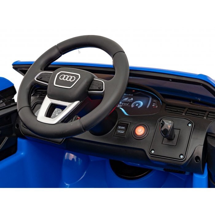 Audi Masinuta electrica pentru copii Q7 New Lift albastru 70W cu telecomanda pornire lenta panou o scaun piele si roti din spuma Eva