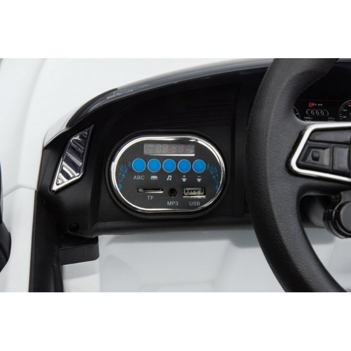 Audi Masinuta electrica pentru copii R8 alb 70W cu telecomanda lumini suspensii scaun piele si roti din spuma Eva