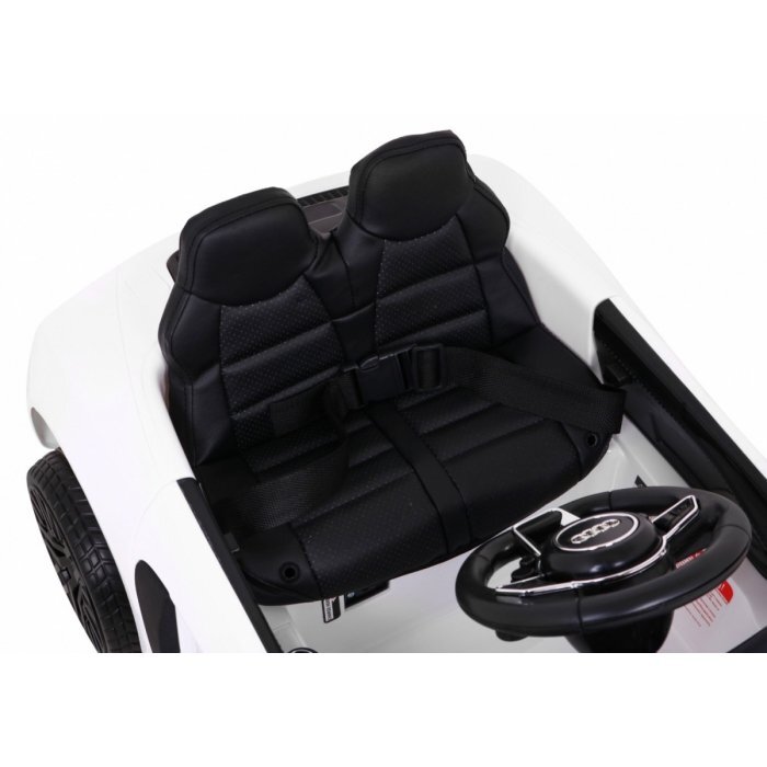 Audi Masinuta electrica pentru copii R8 alb 70W cu telecomanda lumini suspensii scaun piele si roti din spuma Eva