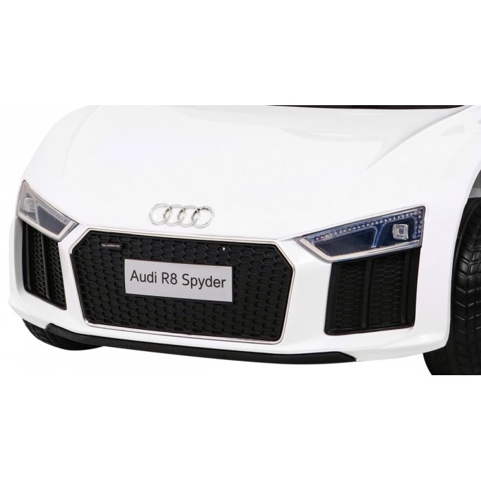 Audi Masinuta electrica pentru copii R8 alb 70W cu telecomanda lumini suspensii scaun piele si roti din spuma Eva