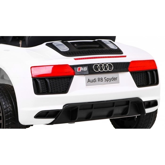 Audi Masinuta electrica pentru copii R8 alb 70W cu telecomanda lumini suspensii scaun piele si roti din spuma Eva