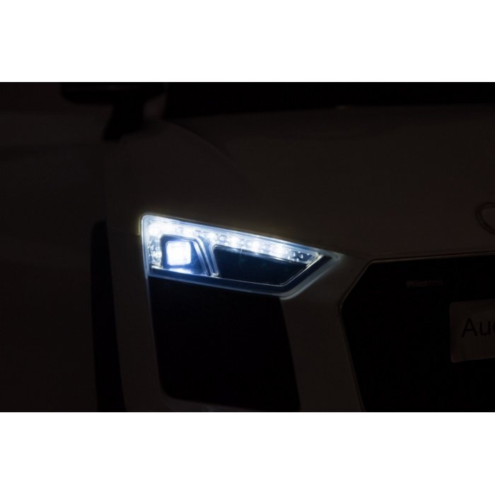 Audi Masinuta electrica pentru copii R8 alb 70W cu telecomanda lumini suspensii scaun piele si roti din spuma Eva