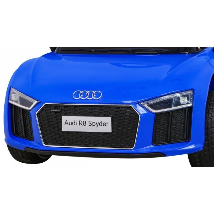 Audi Masinuta electrica pentru copii R8 albastru 70W cu telecomanda lumini suspensii scaun piele si roti din spuma Eva