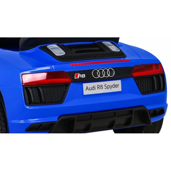 Audi Masinuta electrica pentru copii R8 albastru 70W cu telecomanda lumini suspensii scaun piele si roti din spuma Eva