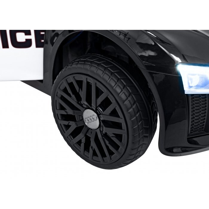Audi Masinuta electrica pentru copii R8 police negru 70W cu telecomanda lumini suspensii scaun piele si roti din spuma Eva