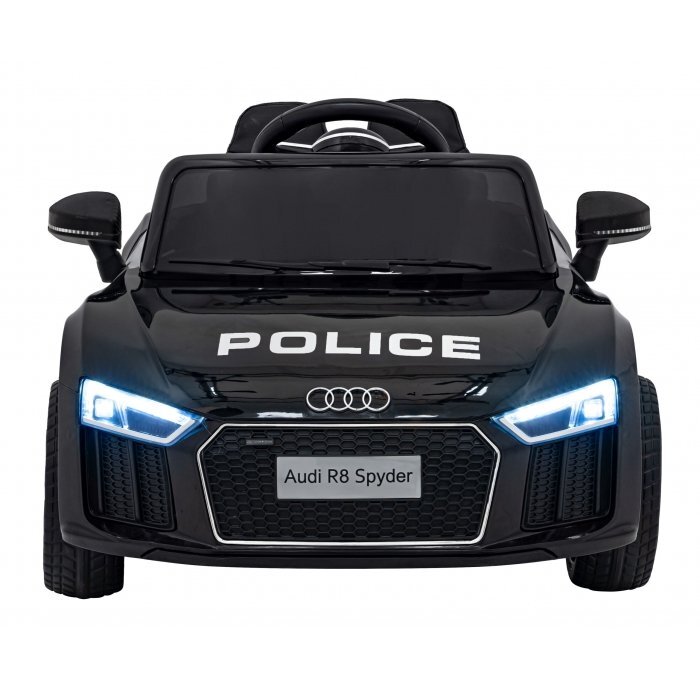 Audi Masinuta electrica pentru copii R8 police negru 70W cu telecomanda lumini suspensii scaun piele si roti din spuma Eva