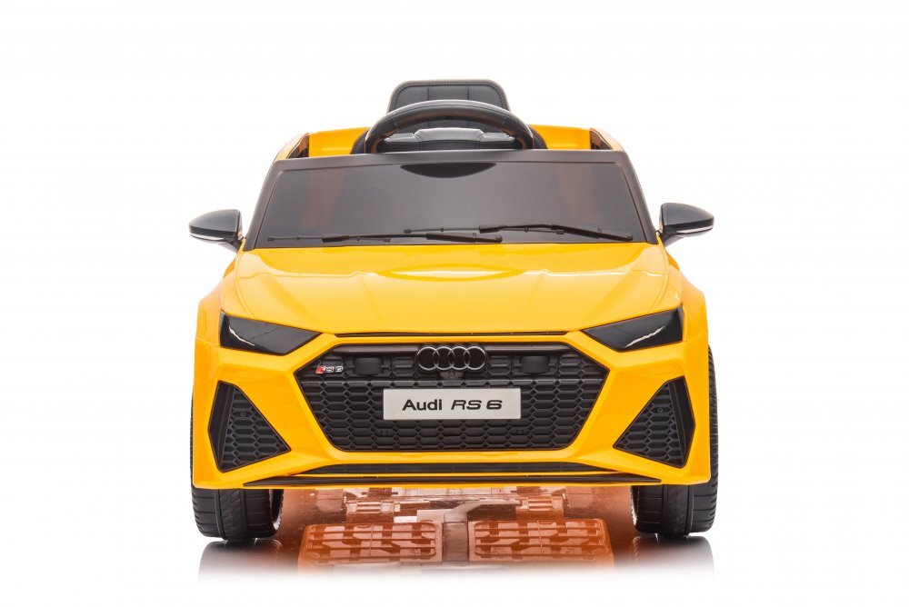Audi Masinuta electrica pentru copii RS6 Yellow cu roti EVA 70W telecomanda pornire la buton roti Eva si scaun piele