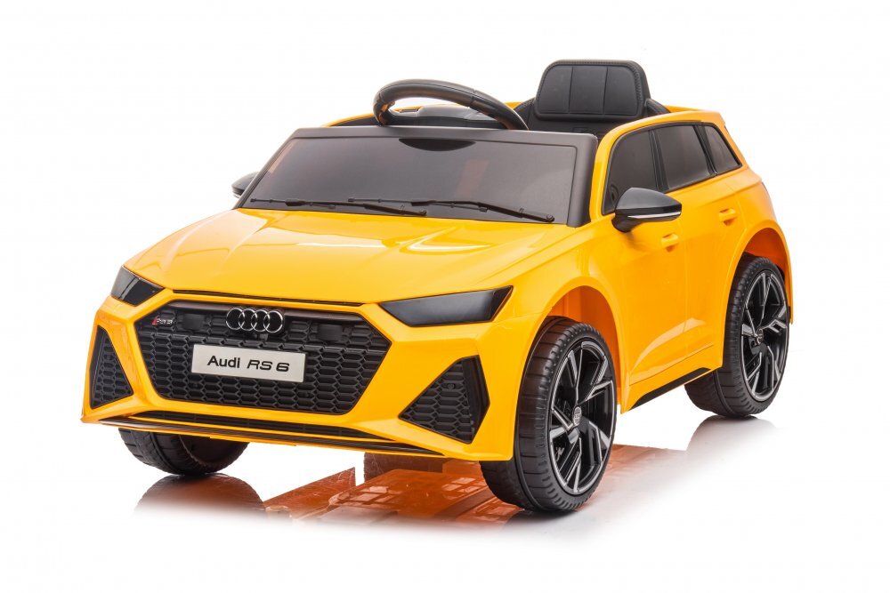 Audi Masinuta electrica pentru copii RS6 Yellow cu roti EVA 70W telecomanda pornire la buton roti Eva si scaun piele