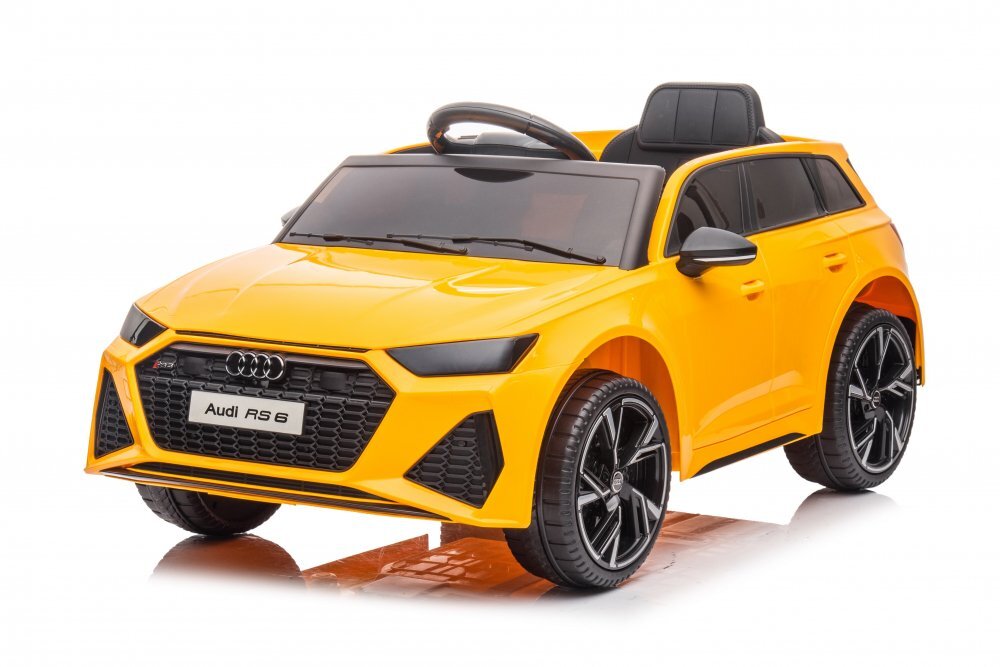 Audi Masinuta electrica pentru copii RS6 Yellow cu roti EVA 70W telecomanda pornire la buton roti Eva si scaun piele