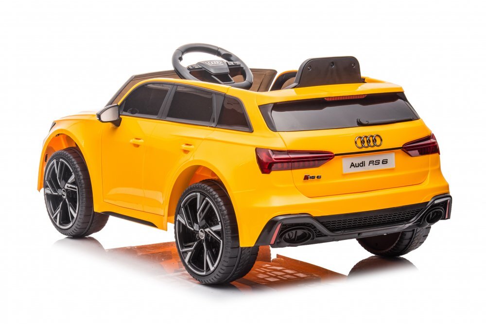 Audi Masinuta electrica pentru copii RS6 Yellow cu roti EVA 70W telecomanda pornire la buton roti Eva si scaun piele