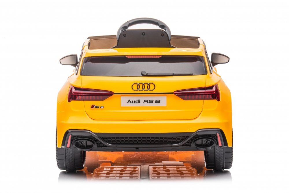 Audi Masinuta electrica pentru copii RS6 Yellow cu roti EVA 70W telecomanda pornire la buton roti Eva si scaun piele