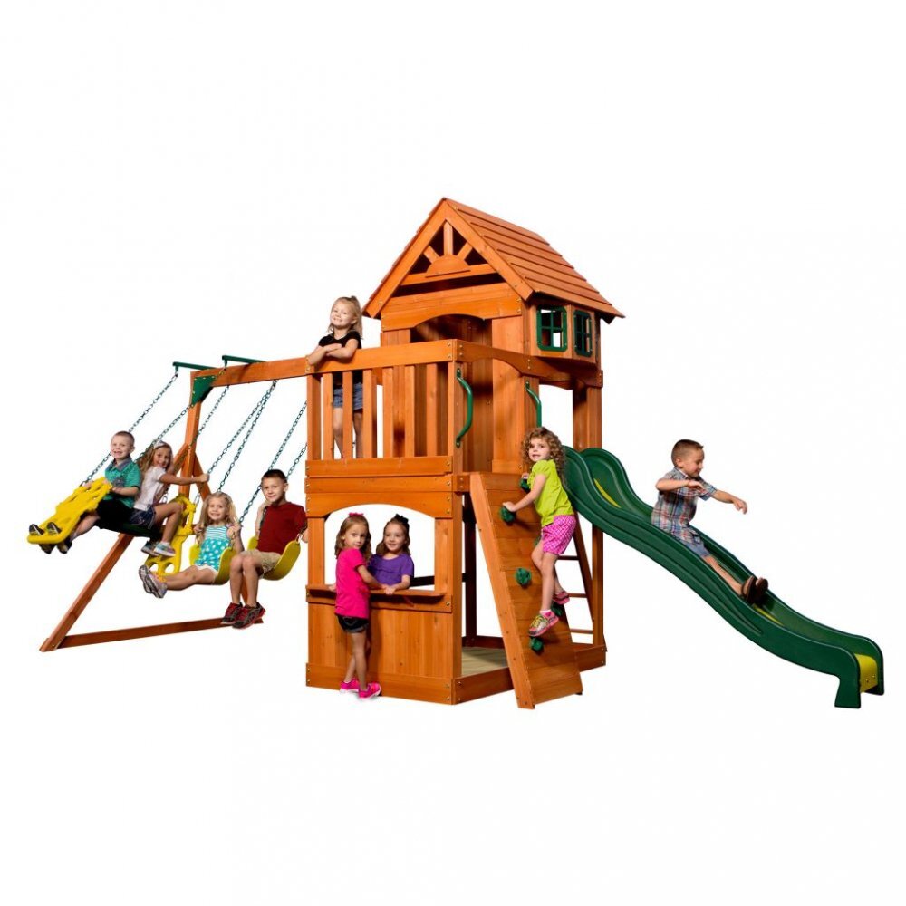 AXI Casuta din lemn cu trei leagane Atlantic Play 551 x 235 cm