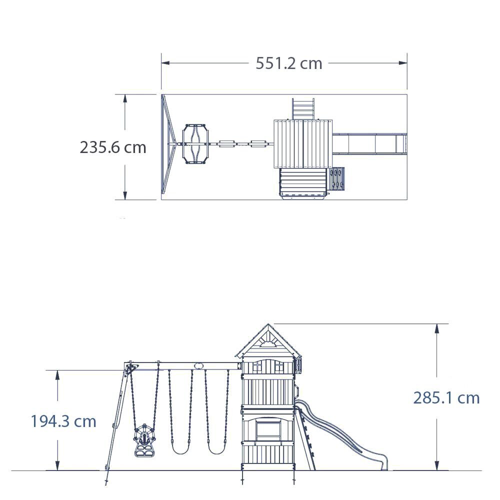 AXI Casuta din lemn cu trei leagane Atlantic Play 551 x 235 cm