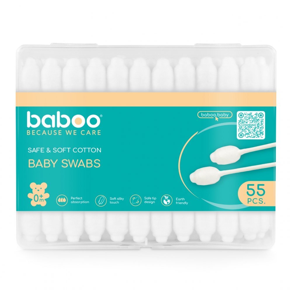 BABOO Betisoare bumbac pentru bebelusi cu protectie 55 bucati