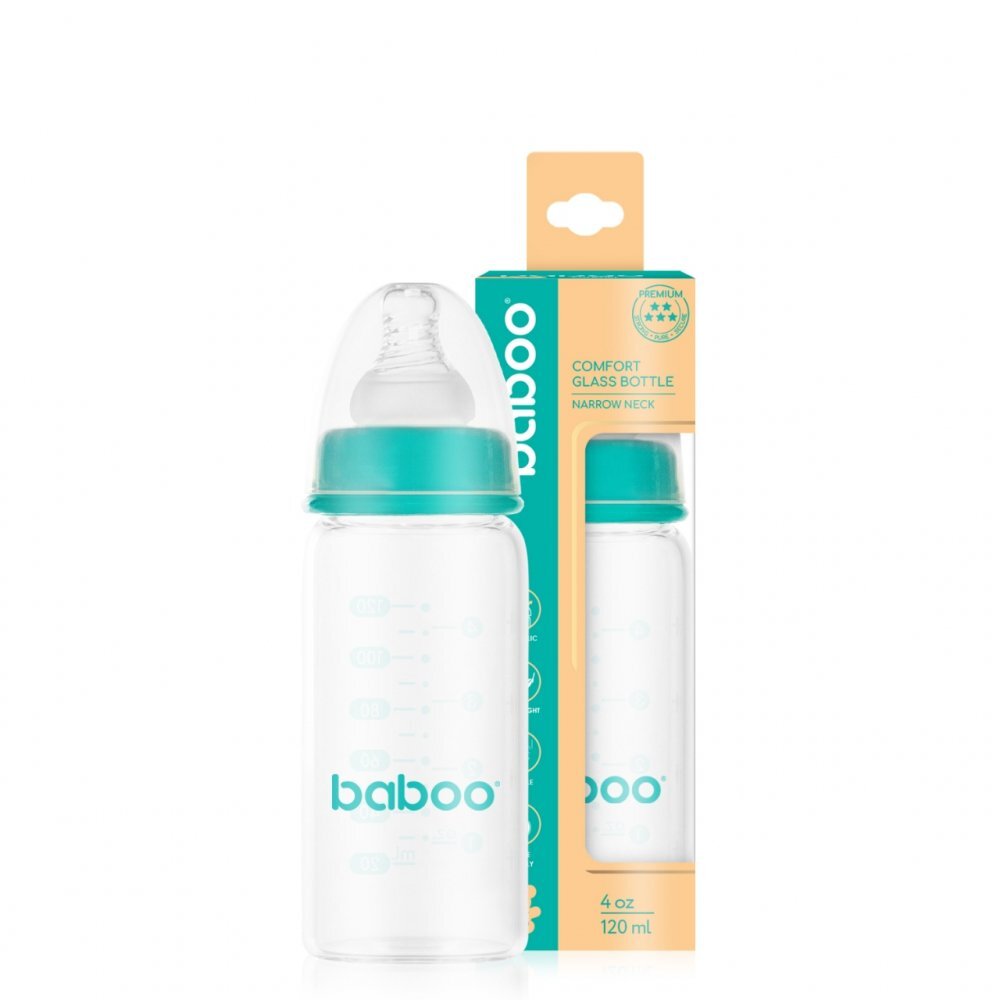BABOO Biberon anticolici din sticla cu gat stramt 120 ml 0 luni