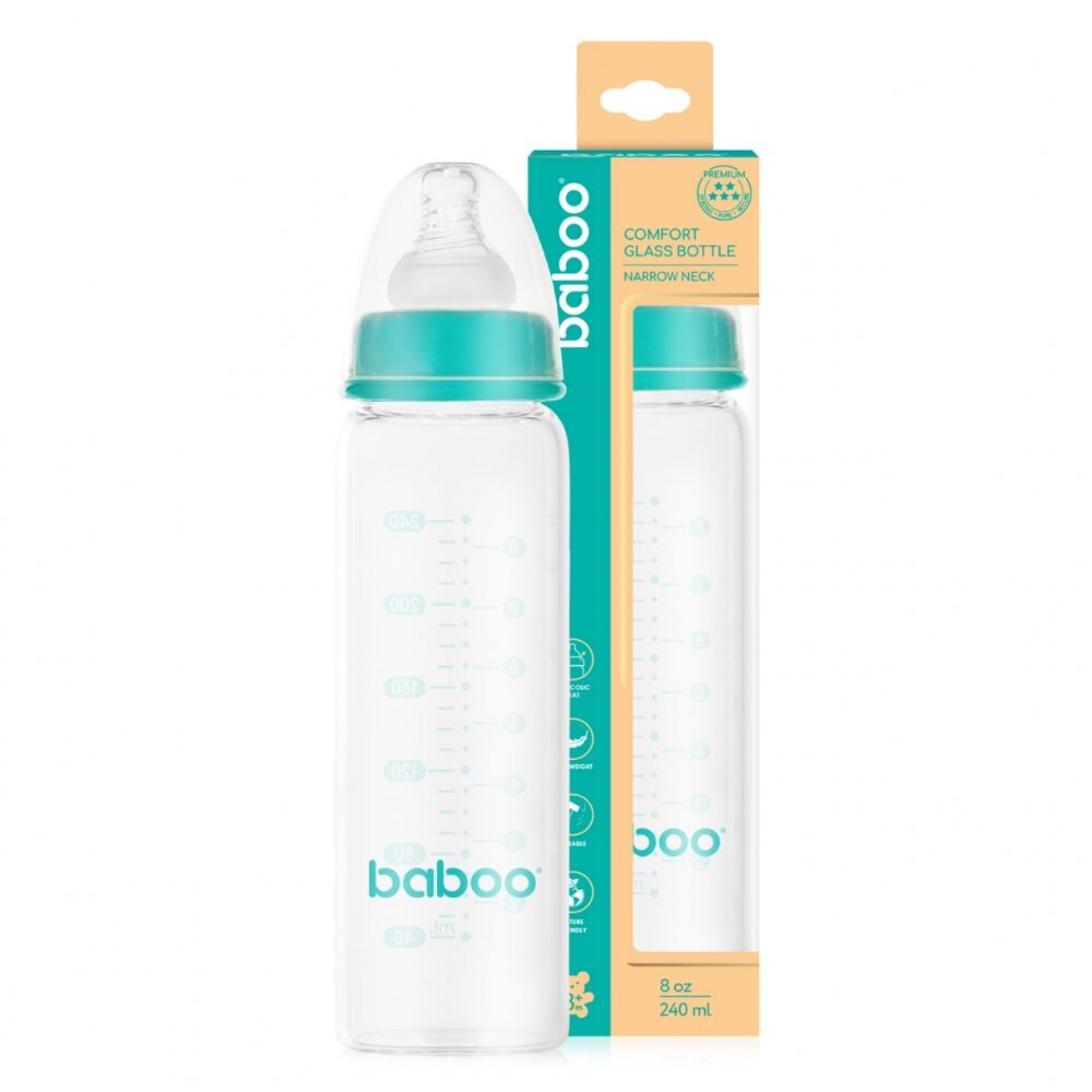 BABOO Biberon anticolici din sticla cu gat stramt 240 ml 3 luni+