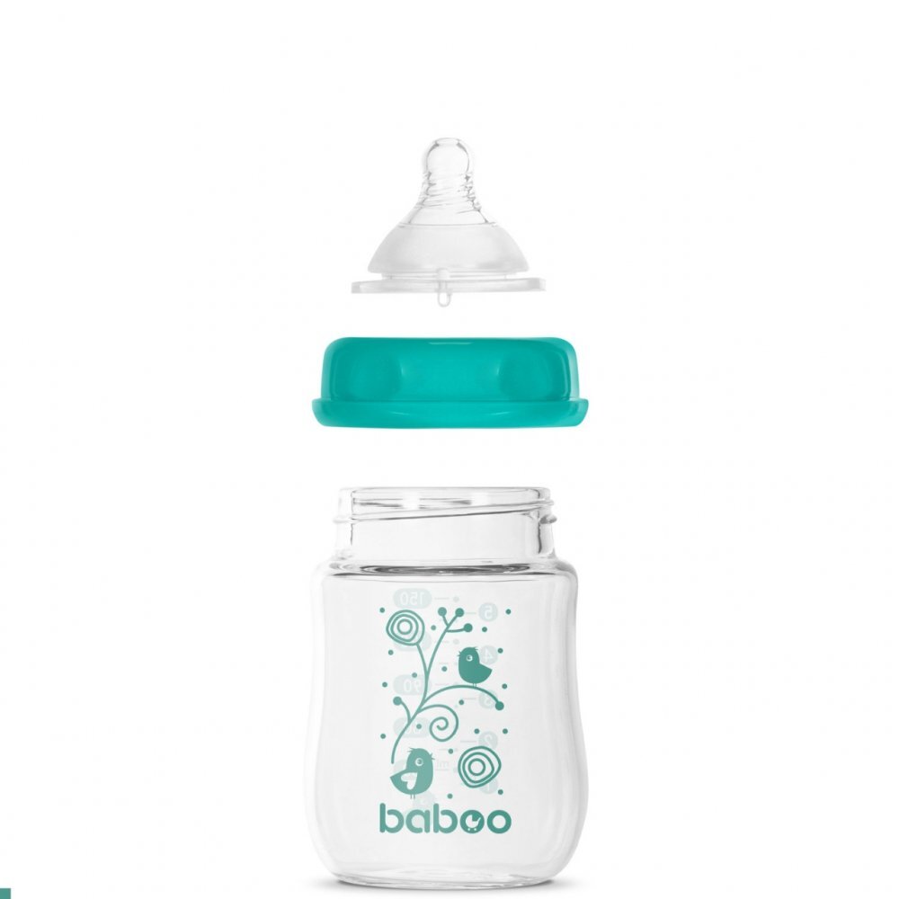 BABOO Biberon din sticla anticolici cu gat larg 150 ml 0 luni+